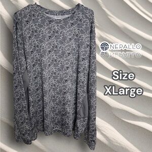 NEPALLO Men's Trophy Sun Protection Silver Black Print Long-Sleeve Tee Sz XL